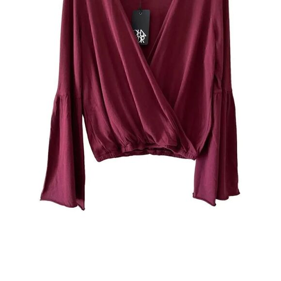 NWT Chaser Revolve Cotton FLARED SLEEVE SURPLICE  Faux Wrap Top Old Zin  Sz M - Picture 9 of 13